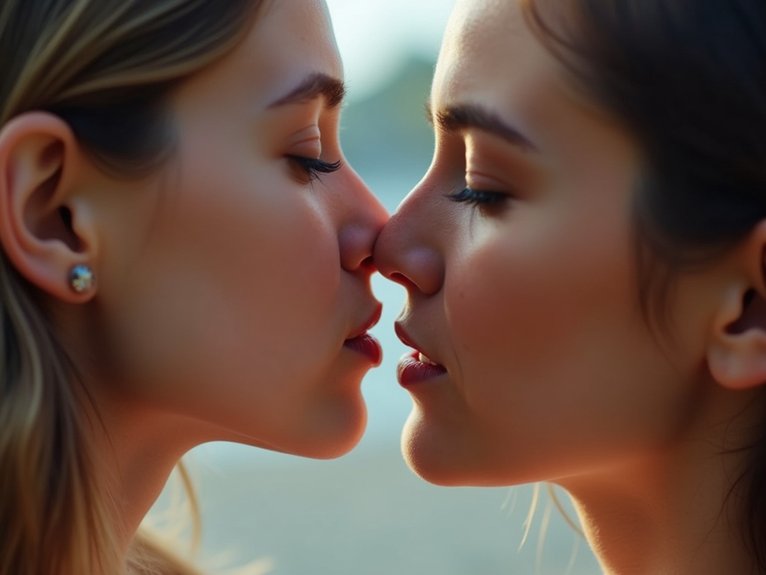 synchronized attentive moisturized communicative kissing