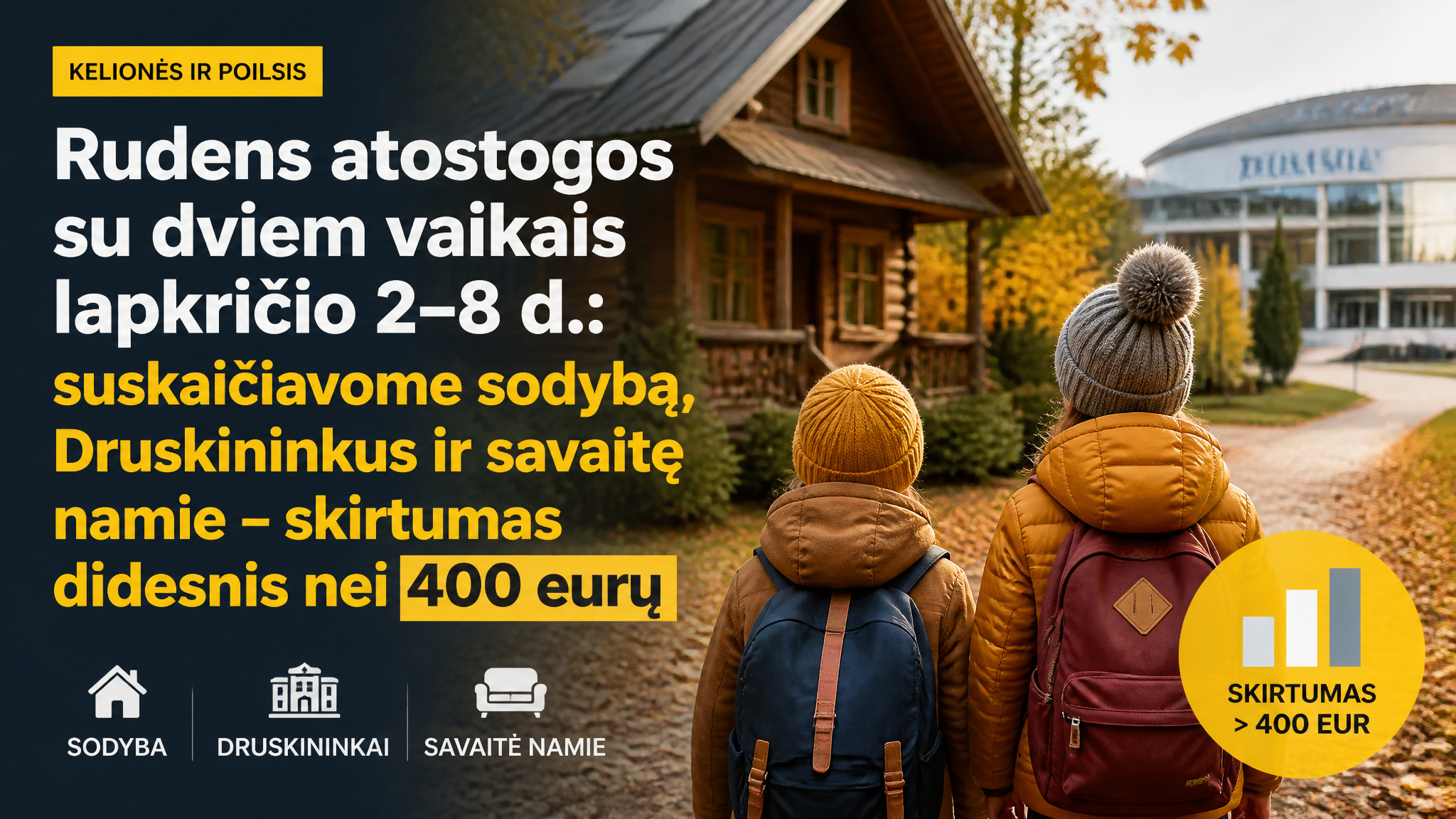 Rudens atostogos su dviem vaikais lapkričio 2–8 d.: suskaičiavome sodybą, Druskininkus ir savaitę namie – skirtumas didesnis nei 400 eurų